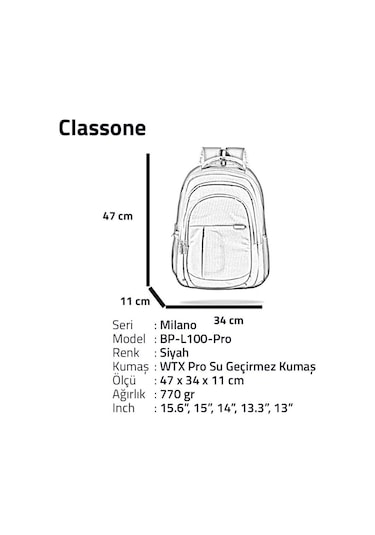 Classone Milano BP-L100-PRO Notebook Çantası
