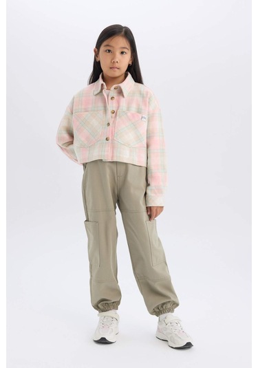 DeFacto Kız Çocuk Kargo Cepli Beli ve Paçası Lastikli Pamuklu Paraşüt Pantolon C8843A824AUGN497 Yeşil