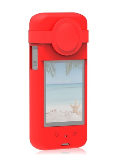 Teltree Insta360 X3 Panoramik Kameraya Uyumlu Kırmızı Silikon Koruyucu Kılıf + Lens Kapak