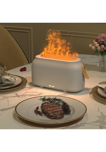 Sones Simülasyon Alev Aromaterapi Nemlendirici Yatak Odası Ortam Işığı, Renk: Beyaz