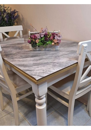 Kalın Pvc Masa Koruyucu 1.2 Mm Mika Örtü, 80 Cm En, Mermer Desen Gri