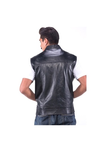 Dericlub E-04 Gür Gerçek Deri Erkek Yelek Siyah