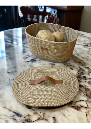 Hasır Sepet, Kapaklı Dekoratif Sepet, Çok Amaçlı Kutu, Oval Patates Soğan Sepeti