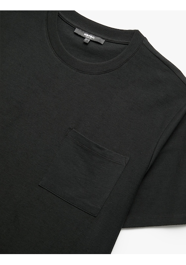 Koton Regular Fit Kısa Kollu Pamuklu Cep Detaylı Bisiklet Yaka Basic Tişört Antrasit 6wam10070hk 939