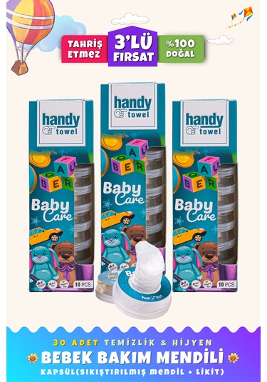 Handytowel Classic 3'lü Bebek Bakım & Temizlik & Hijyen Mendili 30 x 4.5 ML