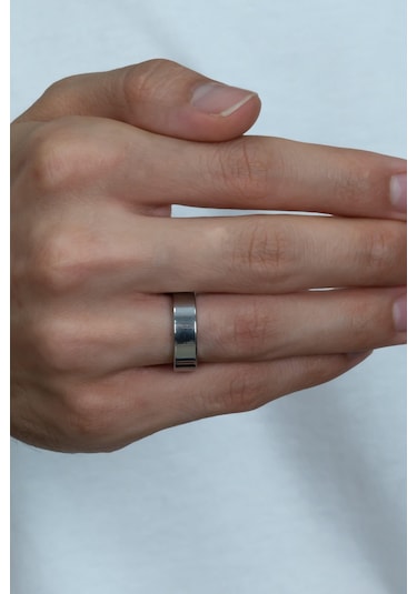 Takı Dükkanı 6 MM Parlak Düz Çelik Alyans Yüzük Cl39 001