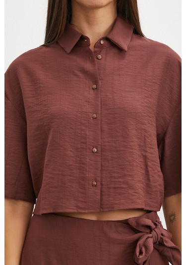 Uterpe Mocha Tie Dye Cropped Shirt Kahverengi