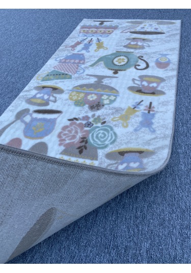 Kahve Fincanlı Kesme Halı 80x250 Pudra Vizon Akrilik Halı