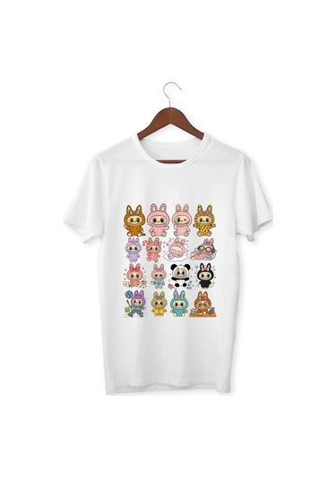 Labubu Tişört Labubu Çocuk T-shirt Labubu Yetişkin Unisex Tişört Beyaz