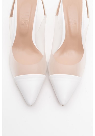 Moore Beyaz Şeffaf Arkası Açık Sivri Burun Kadın Topuklu Ayakkabı Beyaz