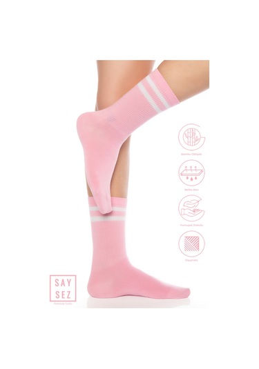 Bambu Unisex Tenis Kolej Çizgili Premium Pembe Renk Dikişsiz Soket Çorap Pembe
