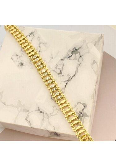 Kuyumcu Model Bileklik Vintage Arpa Bileklik Zirkon Çelik Kararmaz Xuping 14ayar Gold 17+3cm Gold