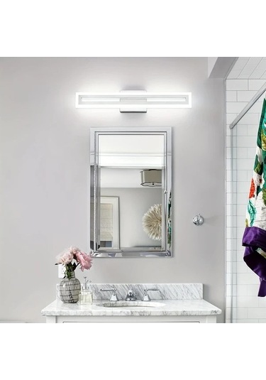 Fastbuy Beyaz 24'' Led Ayna, Fırçalanmış Nikel Montaj, 6000k Duvar Montaj Banyo Lavabo Işıklı Beyaz