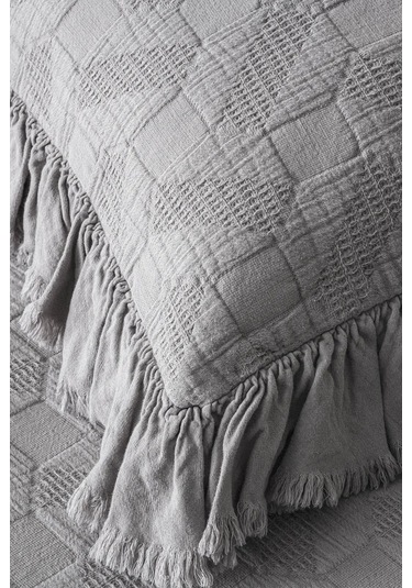 Ecocotton Tanya Gri %100 Organik Pamuk Çift Kişilik Pike Yatak Örtüsü Takımı Gri