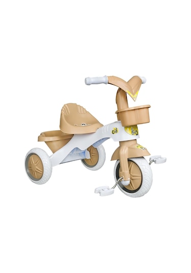 Kitty Üç Tekerlekli Bisiklet Çocuk Bisikleti 3 Teker Bisiklet 1-3-5 Yaş Plastik Motor İlk Bisiklet Sepetli Kahve