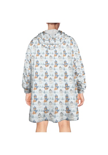 Cat Desenli Giyilebilir Battaniye Hoodie, Unisex, Kalın Polar, Kol Ve Cep-a66 Cat Winter Snow