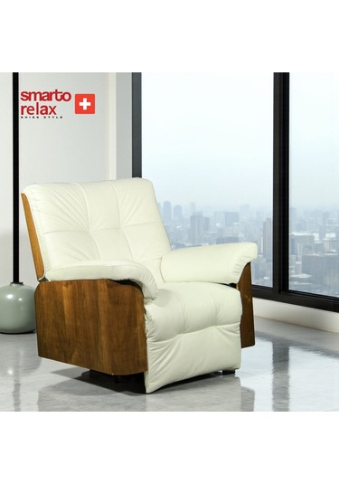 Smarto Relax Tv Koltuğu Basel Elektrikli Kontrol Panelli Sırt Dayanağı Kontrol Panelli Ergonomik Beyaz Deri Dekoratif Baba Koltuğu Beyaz
