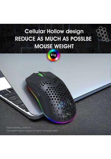 Hxsj T66 Rgb 2.4g Kablosuz Oyun Faresi Rgb Aydınlatmalı Şarj Edilebilir Ayarlanabilir Dpı Ergonomik Fare