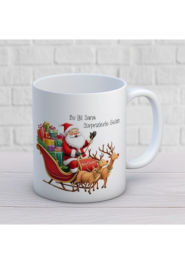 Noel Baba Figürlü Yılbaşı Temalı Hediyelik Kupa Beyaz