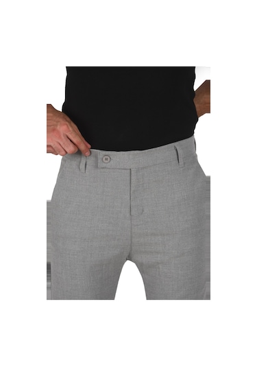 Deepsea Erkek Gri İtalyan Kesim Tüylenmez Likralı Spor Pantolon Esnek Kumaş Bilek Boy Boru Paça Klasik Pantolon 2502005 Gri