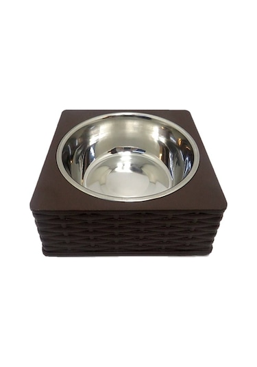 Zampa Kare Hasır Desenli Tekli M Boy Kedi Mama ve Su Kabı