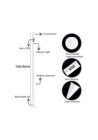 Pazly Stylus Kalem, Kapasitif, Yüksek Kalite, Pürüzsüz Yazma, Şarj Edilebilir, Ekran Koruması, Bt Type-c, Hızlı Şarj, Uzun Bekleme Süresi