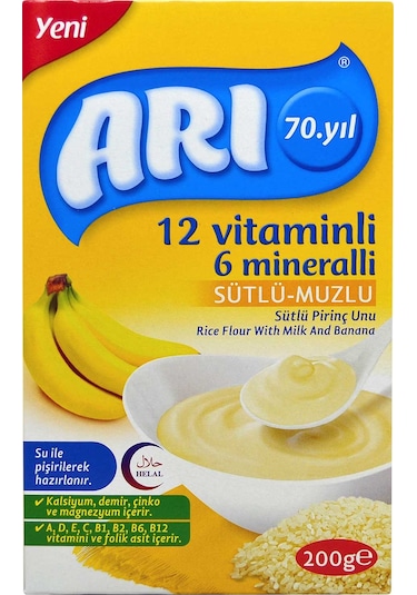 Arı 12 Vitaminli 6 Mineralli Sütlü Muzlu 6+ Ay Pirinç Unu 200 G