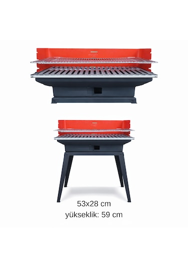 Piknik Mangalı Siperli, Yüksek Ayaklı, Katlanır - 1035 Siyah - Kırmızı