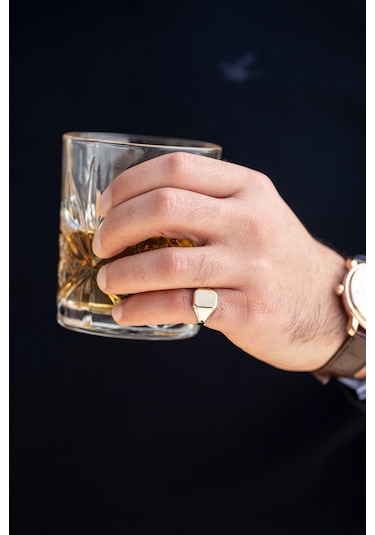 14 Ayar Altın Dikdörtgen Plaka Serçe Parmağı Erkek Yüzük