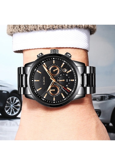 Dış Ticaret Lıge Erkek Spor Kuvars Saat Su Geçirmez Çelik Kemer Çift Gözlü Çok Fonksiyonlu Saat İş Saati Kahverengi Kemer Gül Mavi Diğer