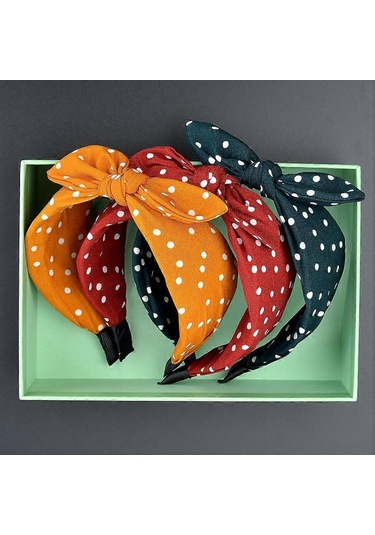 Kadınlar İçin Tavşan Kulaklı Kafa Bandı Düğümlü Geniş Fiyonklu Türban Saç Bandı Saç Sarma Puantiyeli Saç Bandı Kızlar İçin 5 Renk Çok  Renkli