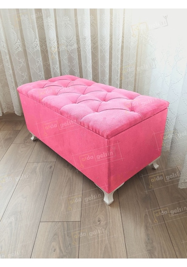 Lüks Sandıklı Kapitone Puf Bench Ayakucu Koltuk Pembe