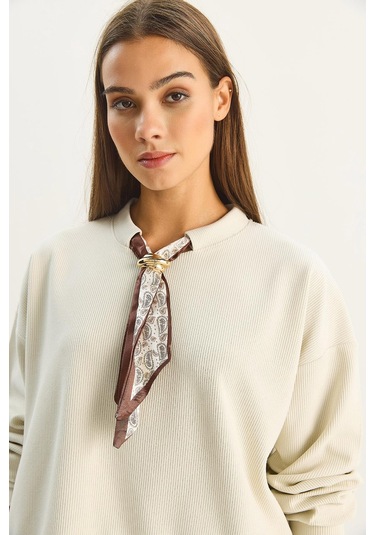 Shade Kadın Fular Detaylı Pamuklu Ottoman Sweatshirt 6931 60283689 - Bej
