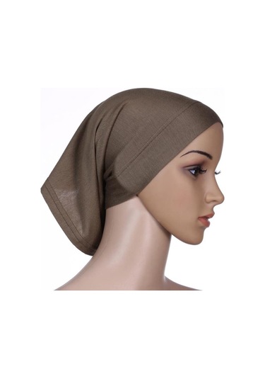 Kahve Yüz Altında Eşarp Tüp Kaput Kap Kemik İslam Kadın Baş Örtüsü Başörtüsü Kahverengi