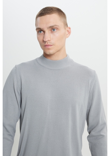 Altinyildiz Classics Erkek Gri Melanj Standart Fit Normal Kesim Yarım Balıkçı Yaka Triko 4A4923100005GMJS Gri Melanj