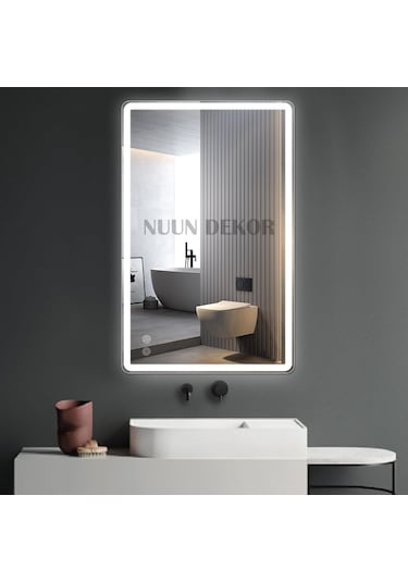 100x80 Cm Buğu Çözücülü Di Kdörtgen Ayna Di Mmer Özelli Kli Beyaz