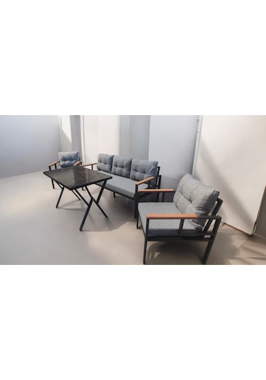 Pimango Pi Elize Bahçe Balkon Mobilyası Gri 3+1+1 Ve Perla Masa Gri