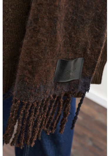 Şerit Detaylı Atkı Kahverengi Kahverengi