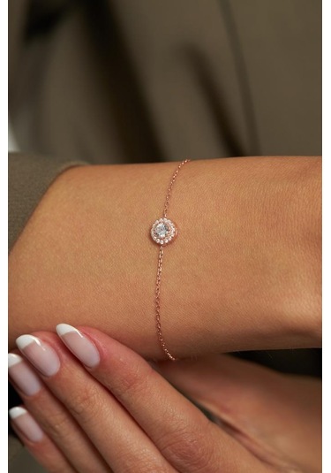 Roza Silver Zirkon Taşlı Rose Tektaş Anturaj Minimal Gümüş Bileklik