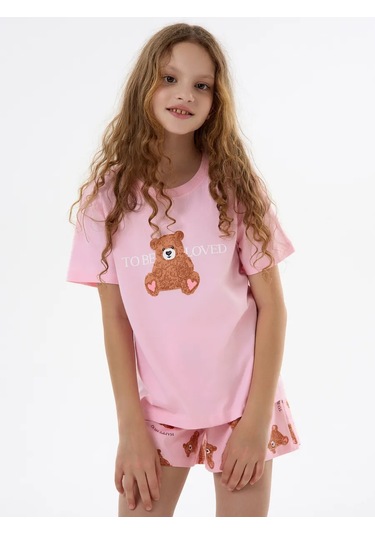 Sleepy Team Kısa Kollu Tişörtlü Ve Şortlu Ev Pijaması 432793519 Tozlu Pembe