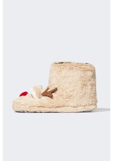 Defacto Kız Çocuk Yılbaşı Geyik Temalı Pelüş Ev Botu Y4305a623wnbn45 Kahve Kahverengi