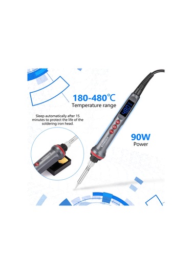 Handskıt 90w Ayarlanabilir Sıcaklık Led Dijital Havya Seti Siyah