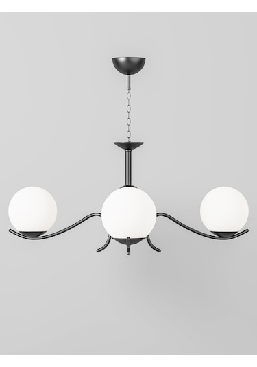 Merla 3'lü Siyah Kasa Beyaz Camlı Avize