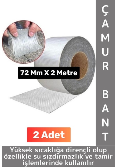 Ultra Güçlü Su Geçirmez Isıya Dayanıklı Alüminyum İzolasyon Tamirat 72 Mm X 2 Metre Çamur Bant 2 Adt