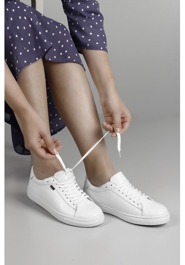 Gönderi R Beyaz Bağcıklı Termo Taban Hakiki Deri Sneaker Beyaz