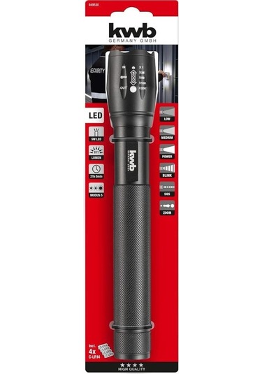 Kwb Led Teknoloji Alüminyum El Feneri 5 Fonksiyon Siyah