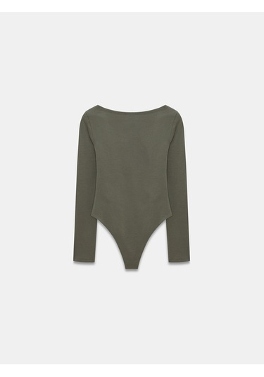 Dilvin 32549 Kayık Yaka Bodysuit-haki Haki