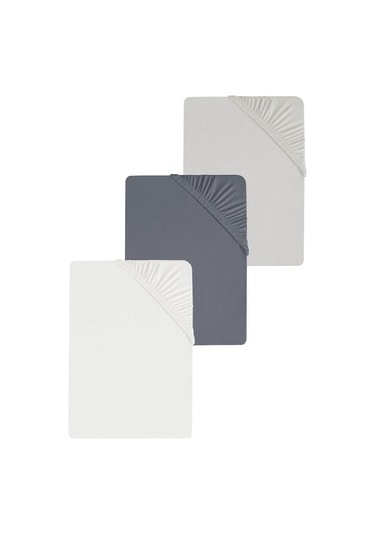 3 Adet Düz Pamuklu Tek Kişilik 80 X 200 + 30 Cm Lastikli Penye Çarşaf Gri-beyaz