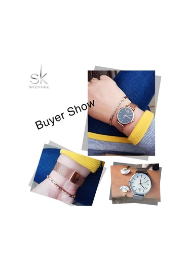 Gümüş Shengke Sıcak Satış Şerit Örgü Paslanmaz Çelik Kadın Saatleri Minimalist Tarzı Bayanlar Kuvars Kol Saatleri Zarif Saat