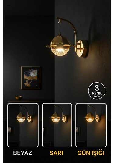 Bohem Aydınlatma Gold Duvar Apliği 3 Renk Led Modern Aplik Gold